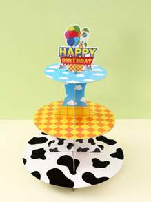 1set Happy Birthday Theme Decorative Cake Holder, Cartoon Blue Sky White Clouds Pattern Cupcake Stand Multi-Layered Cake Tray, For Birthday Babe Shower Party Holiday Table DIY Cake Decoration Supplies, Happy Birthday Cake Topper Food Tray, Birthday Party Gifts Favor