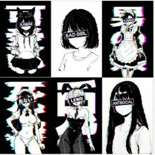 1pc Anime Manga Glitched Sad Girl Anime Vintage Glitch Glitched Catgirl Canvas Printing Home Room Wall Art Decoration Painting No Frame