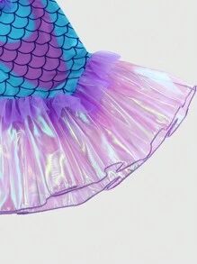 Young Girl Mesh Cap Sleeve Mermaid Dress - Multicolor - View 6