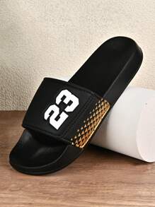 (Parejas) #23 Diseño numérico, pantuflas planas suaves de EVA, antideslizantes, para interiores y exteriores, para hombres y mujeres, cómodas, adecuadas para el hogar, el baño, la playa, uso casual en verano