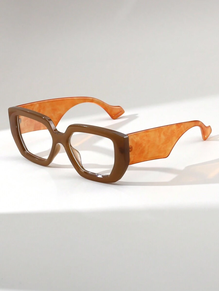 1pc Women's Square Leopard Print Vintage Fashion Clear Lens Glasses, Suitable For Daily Decoration, Shopping, Photography - màu nâu - Xem 1