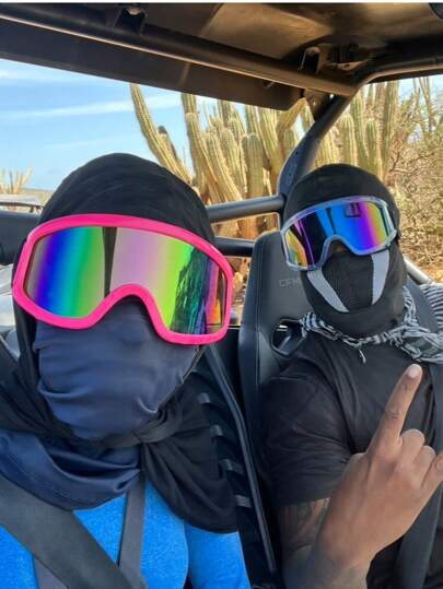 POLASUP 3 In 1 Set - Large Size Ski Goggles With Eye Cover, All-Inclusive Women Fashion Decorative Soft Rubber Ski Goggles, Anti-Fog, Anti-Sand Goggles For ATV, Karting, Hiking, Skydiving, Adjustable Strap Easy Comfort Casual Outfits Outdoor Cycling Glasses For Summer Beach Vacation, Outdoor, Travel Skiing Snow Windproof