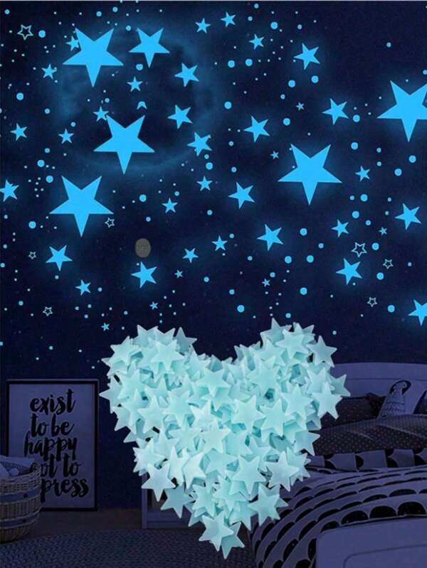 100 piezas de adhesivos fluorescentes con forma de estrella, pegatinas iluminadas decorativas para la habitación en la oscuridad