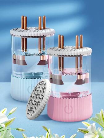 2025 新款电动化妆刷清洁机，化妆刷清洁装置，新款电动化妆刷清洁器，二合一化妆刷烘干机和化妆刷清洗机组合，自动旋转化妆刷清洁器，适用于所有尺寸化妆刷和海绵，便携式紧凑型设计，适合化妆爱好者和专业人士旅行居家使用，送给女性的礼物，非常适合情人节礼物和母亲节礼物