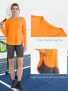 Top de sport léger à manches longues pour femme, chemise respirante de randonnée et de plein air contre le soleil pour le printemps/été - Orange brûlé - Voir 3