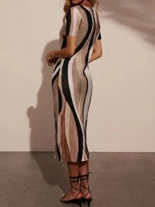 女士圆领短袖印花休闲优雅连衣裙 - 彩色 - 查看 6