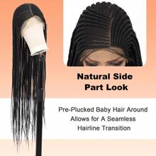 Tóc giả bện kiểu hộp, dài 38 inch, chất liệu sợi tổng hợp màu đen, có phần tóc con phía trước, kiểu rẽ ngôi tự nhiên, phù hợp cho phụ nữ sử dụng hàng ngày. - Natural Black - Xem 2