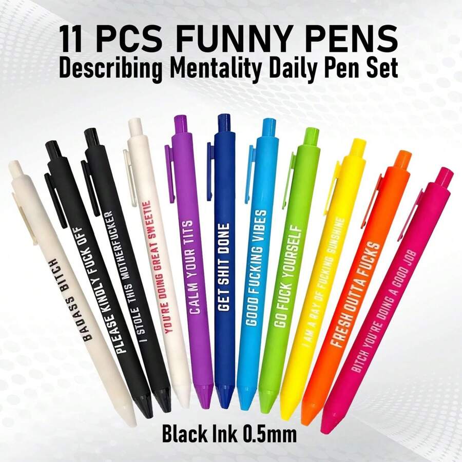 11 piezas Juego de bolígrafos de punta de bola interesantes, Juego de bolígrafos de gel suaves, Regalos de oficina únicos con citas humorísticas, Juego de bolígrafos de punta de bola personalizados para uso diario - 11 bolígrafos - Ver 1