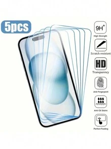 5 Packs HD Dedicated IPhone 16 15 14 13 12 11 Pro Max Tempered Glass Screen Protector Full Coverage Anti-Fingerprint HD Smooth Touch