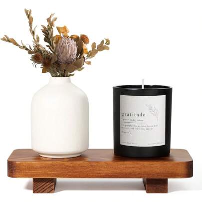 Wooden Pedestal Riser Stand 9.8x4 Inches, Solid Wood Rectangular Display Tray, Rustic Farmhouse Soap Dish Holder, Candle Or Plant Stand For Kitchen, Bathroom, Or Countertop Decor