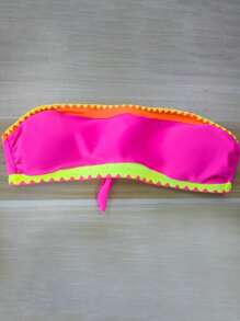 popvil Women 2-Piece Color Block Bandeau Triangle Bikini Set, Summer Swimming Pool Beach Vacation Bikini Set Summer Beach - Multicolor - View 1