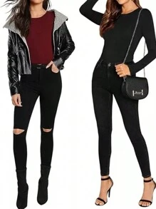 Women Sexy T-Neck Jumpsuit Round Neck Bodycon Romper