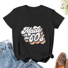 Women Made In The 60's T Shirts Shirt Short Sleeves T Shirt Casual T Shirts Novelty Shirt Graphic Tees Clothes Top - Black - View 1