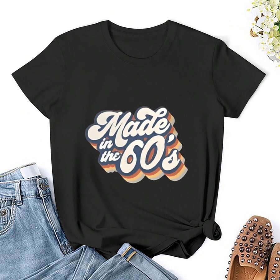 Women Made In The 60's T Shirts Shirt Short Sleeves T Shirt Casual T Shirts Novelty Shirt Graphic Tees Clothes Top - Black - View 1