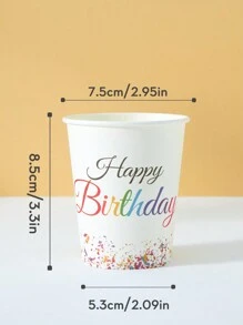 10/25 cốc giấy dùng một lần, đế trắng có ruy băng nhiều màu sắc, thiết kế "Chúc mừng sinh nhật", thích hợp đựng đồ uống lạnh, cốc cà phê, tiệc sinh nhật, họp mặt gia đình, dã ngoại, trang trí tiệc - Nhiều màu - Xem 2