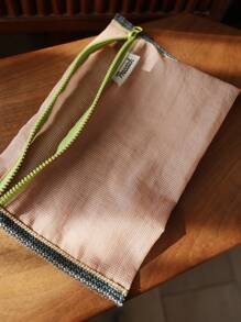 透明网眼尼龙储物袋，旅行护照夹收纳袋，轻便可折叠文件袋，用于电缆、笔、文具化妆包洗漱包洗漱包化妆旅行包化妆品收纳沙滩包度假必需品学校用品旅行必需品女士大学宿舍浴室 - 粉色 - 查看 3