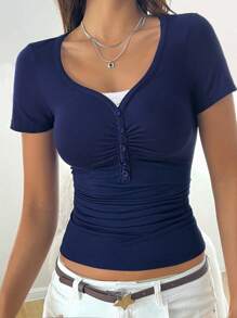 Women's T-Shirt Y2K Sexy Slim Summer Design Sense V-Neck Short-Sleeved Top