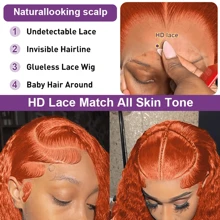 250 Density 350 Orange Ginger Curly Human Hair Wigs For Women Hd Lace Frontal Deep Wave Wigs 13x4 Transparent Natural Hairline Brazilian Water Wave Colored Wigs Pre Plucked With Baby Hair