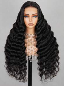 Uveous 13x4 Curly Wig Human Hair 42 Inch Deep Wave Lace Front Wigs Human Hair 250_Density Wet And Wavy Lace Front Wigs Human Hair Pre Plucked 13x6 Deep Wave Wig For Women With Baby Hair 5x5 Put On And Go Glueless Wigs Human Hair Halloween Season - Natural Black - 查看 6