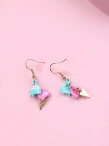 2pcs Per Card Colorful Zinc Alloy Ice Cream & Fish Design Earrings For Girls, Cute Daily Casual Jewelry - Multicolor - View 4