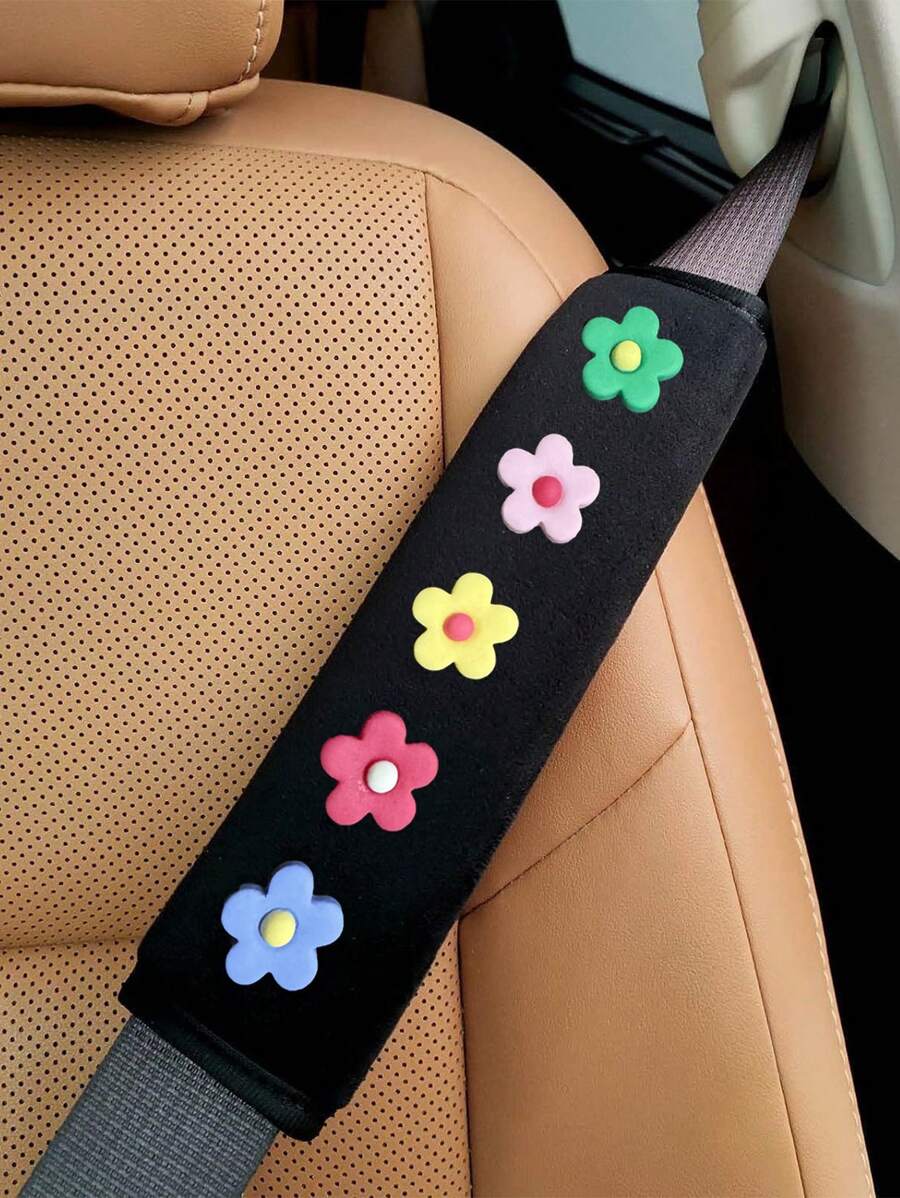 1 pièce /2 pièces Décoration florale pour ceinture de de voiture, protection pour l'épaule, housse de protection pour ceinture de anti-blocage, accessoires de voiture pour femmes - Taille Unique - Voir 1