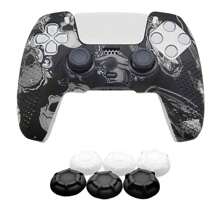 1set PS5 Controller Cover + 6pcs Joystick Caps, Water Transfer Designed, Anti-Slip, Anti-Scratch, Sweat-Proof, Enhanced Grip, Bottom Large Opening For Charging Base Charging