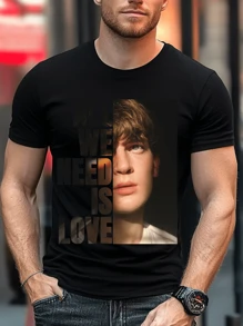 Customized Men's Personalized Loose Fit T-Shirt - Add Your Own Picture (Selfie/Family Photo/Pet Photo/Friend Photo/Party/Team/ Boyfriend/Girlfriend/Pet/Couple Matching/ Workwear) Stylish,Fashion,Hipster,Casual,Minimal Chic Personalized,Customized,Custom,Unique Guy Costumes,Capsule Wardrobe,Men Basic/Street Style Ideal Gifts For Him Boyfriend,Family,Friends For Birthdays,For Vacation/Holiday,For School/Competition,For Sports/Climbing