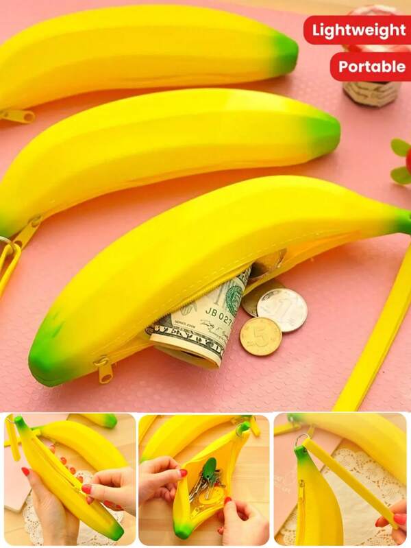 1 Pc Cute Banana Coin Purse, Lightweight Clutch Purse, Silicone Portable Zipper Bag