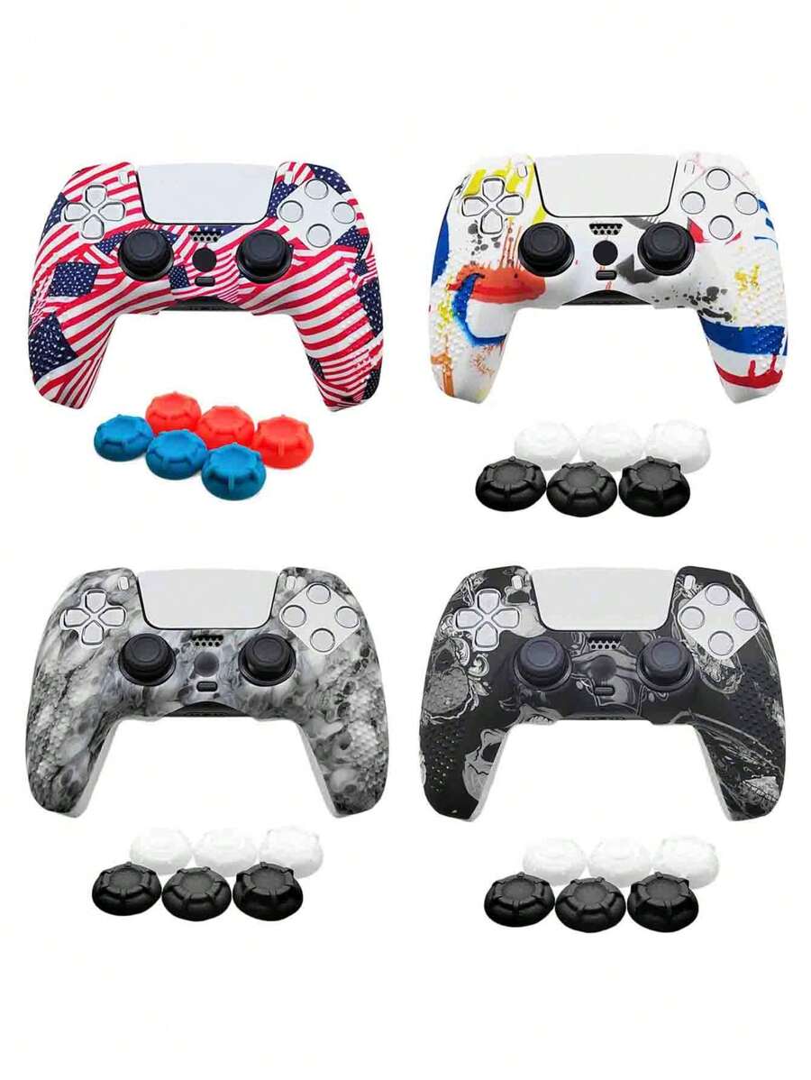 1set PS5 Controller Cover + 6pcs Joystick Caps, Water Transfer Designed, Anti-Slip, Anti-Scratch, Sweat-Proof, Enhanced Grip, Bottom Large Opening For Charging Base Charging