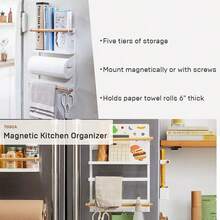 1pc Magnetic Refrigerator Side Hanging Storage Rack, Cling Film Kitchen Organizer, No Drill Hook, Spice Bottle Storage Iron Rack - Multicolor - View 8
