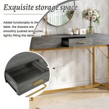 Modern Hallway Table: 120x38x76cm Console With Drawer, Metal Struts, And Gold Accents - Grey - View 2