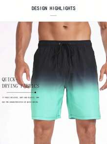 渐变色速干沙滩短裤，男士弹力，双层冲浪板短裤，带口袋，透气，适合夏季户外活动/运动/健身 - 薄荷綠 - 查看 5