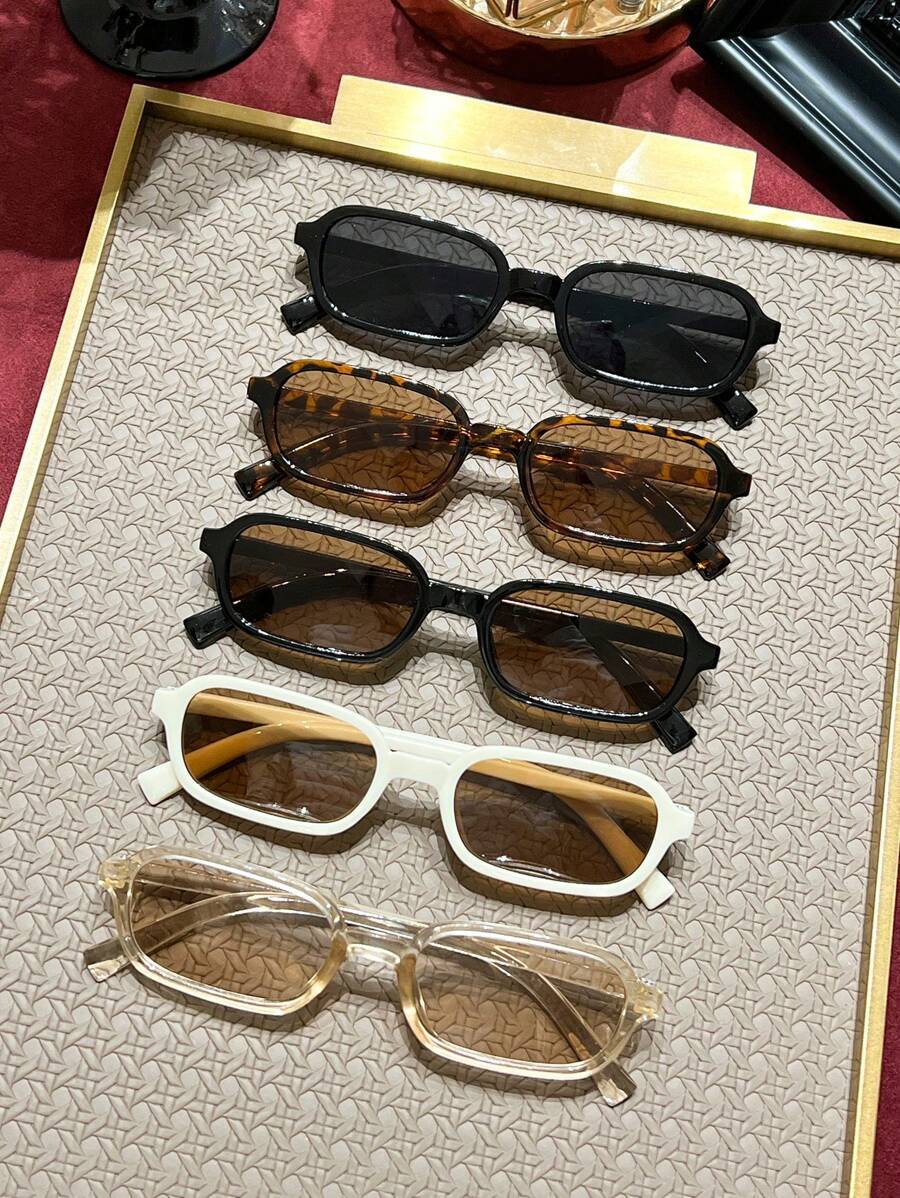 5 Pairs Retro Small Rectangle Fashion Glasses For Women, Suitable For Beach, Outdoor Activities, Driving, Sports, Travel, Fishing, Casual Outfit, Party, Holiday, Street Style Accessories For Summer Beach Vacation,Outdoor,Travel Shades Casual Style Rectangle Frame For Going Out Outfit,Back To School