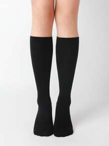 1pair Women's Simple & Versatile Black Velvet Over The Knee Socks