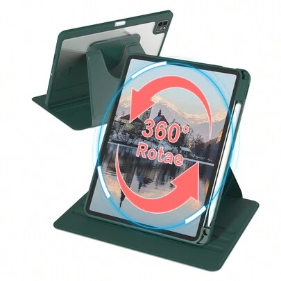 防刮平板电脑保护套，兼容内置笔槽，360度旋转翻转支架，高级防震，支持自动唤醒/睡眠和灵活视角调节，适用于iPad - 深绿色