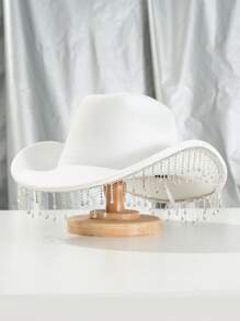 1 chiếc Mũ cao bồi tua rua đính đá lấp lánh độc đáo Unisex màu trơn, Mũ cao bồi Boho Chic, Mũ đi biển, Mũ Panama, Mũ chống nắng, Mũ Jazz, Mũ cao bồi, Mũ nỉ mềm, Mũ Fedora, Món quà lý tưởng cho phụ nữ độc thân - trắng - Xem 9