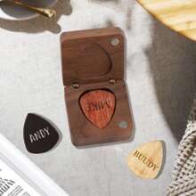 1 PC Personalized Guitar Picks, Custom Wooden Guitar Pick Case Box With Engraving, Wood Guitar Pick Organizer Music Gift For Guitarist Musician - Walnut - View 6