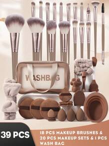 6/39/41/43/46/51PCS Makeup Tools Set Including:1pc Multi-Functional Zipper Toiletry And Cosmetic Bag Waterproof+30PCS Makeup Brush Sets+3PCS Makeup Sponges+3PCS Triangle Powder Puffs+3PCS Mini Air Cushion Powder Puff+1pc Hairband+2PCS Hand Bowl Strap+3PCS Circular Powder Puffs+2PCS Makeup Brush Cleaning Tools+1pc Nose Wash Brush+1pc Facial Mask Brush+1 Pc Silicone Cat Paw Face Brush - 彩色 - 查看 14