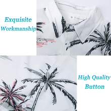 Mens Summer Hawaiian Shirts Short Sleeve Casual Aloha Beach Top Vacation Party Tropical Style Flower Shirts Button Down - White - View 3