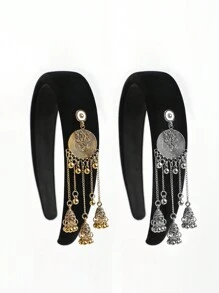 1pc Bohemian Retro Style Elegant Vintage Look Polyester Fringes & Bells Wide Hairband, Retro Sponge Headband, New Chinese, Suitable For Daily Wear, All Season,Hairband,Hair Hoop Headbands ,Head Piece Hair Accessories Head Accessories - Multicolor - View 2