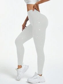 FWH Starlight Sparkling Vintage High Waist Yoga Pants, Tummy Control & Butt Lift, Slimming & Body Shaping, Elegant Fit, Comfortable & Premium, Versatile Street Style, Romantic Casual Style, Minimalist Fashion, Sexy Sports Yoga Leggings, Women's Essential - Light Grey - View 3