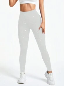 FWH Starlight Sparkling Vintage High Waist Yoga Pants, Tummy Control & Butt Lift, Slimming & Body Shaping, Elegant Fit, Comfortable & Premium, Versatile Street Style, Romantic Casual Style, Minimalist Fashion, Sexy Sports Yoga Leggings, Women's Essential - Light Grey - View 4