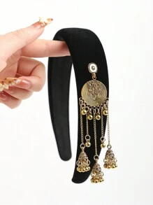 1pc Bohemian Retro Style Elegant Vintage Look Polyester Fringes & Bells Wide Hairband, Retro Sponge Headband, New Chinese, Suitable For Daily Wear, All Season,Hairband,Hair Hoop Headbands ,Head Piece Hair Accessories Head Accessories - Multicolor - View 9