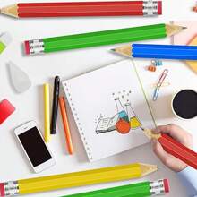 1/6 件木制巨型铅笔，可用作道具，趣味大铅笔，超大铅笔，13 英寸大铅笔，适合家庭、办公室和学校用品，返校 - 彩色 - 查看 3