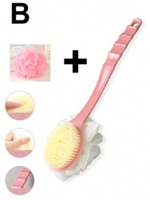 1/3pcs Pink Long-Handled Shower Brush, Multi-Purpose Scrub Brush For Back Exfoliation And Shower Cleaning
