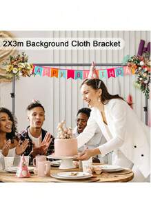 A Set Of Party Background Stand, Large Size 200cm * 300cm Adjustable Photo Background Stand, With 4 Spring Clips, Stand Clips, Christmas Party, Christmas Decoration, Halloween Party, Birthday Party, Holiday, DIY Background Cloth For Use - Black - View 5