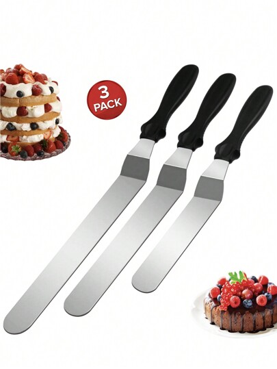 3pcs Cake Scraper Set, Stainless Steel Icing Scraper Set For Cake Smoothing - 6 Inch, 8 Inch, 10 Inch Cake Decorating Tools Back To School