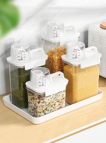 1pc/2pcs Kitchen Storage Canister, Airtight Sealed Food Storage Container With Lid, Portable Leak-Proof Grain Cereal Nut Flour Rice Storage Box, Kitchen Organization Accessories - Clear - View 6