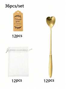 54pcs/36pcs/18pcs Gold Stainless Steel Tea Spoon Favor Set With Gift Cards & Tulle Bag, Coffee Cake Dessert Stirring Spoons, Ideal For Wedding, Bridal Shower, Guest Tea Party, Home Kitchen Party Favors