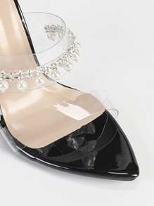 Sandalias de tacón alto con punta puntiaguda y correa de vidrio transparente para mujer, de unicolor y estilo minimalista, elegantes para fiestas y eventos, tacones de aguja blancos